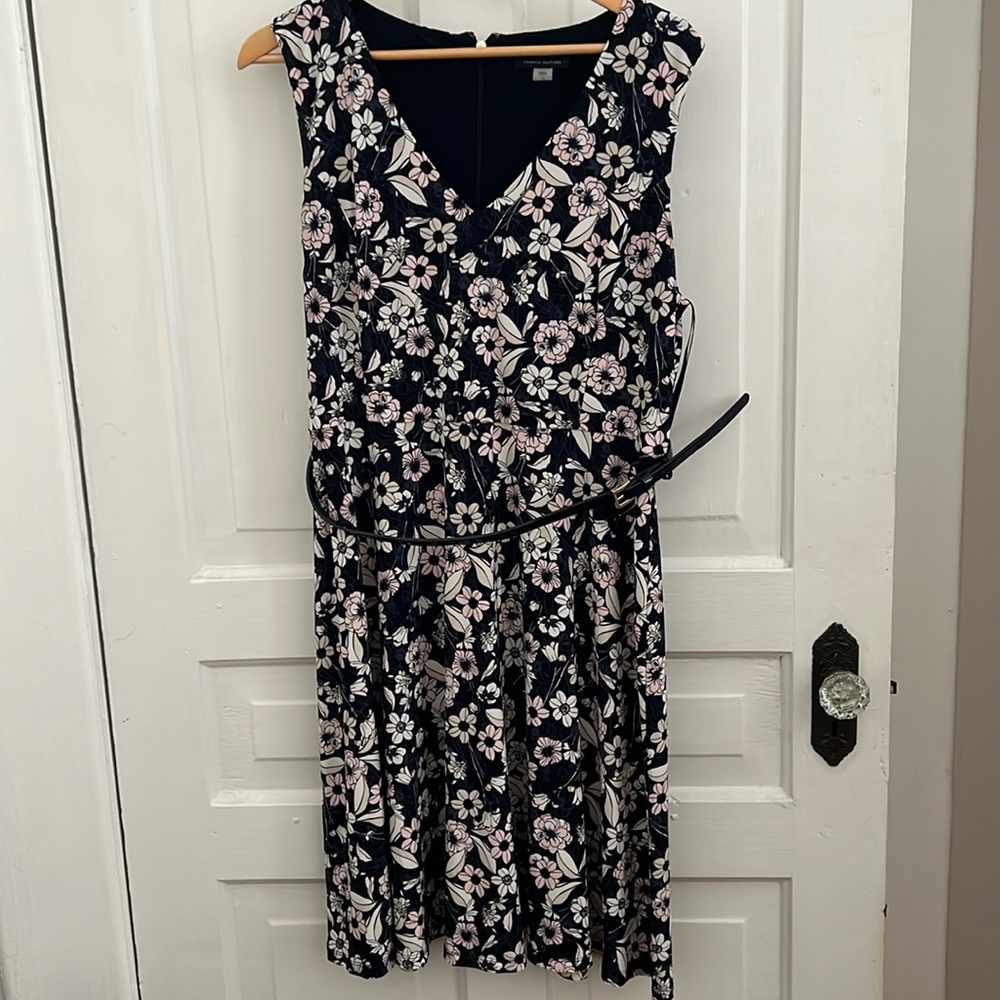 Tommy Hilfiger 16 floral navy pink cream sleeveless midi dress